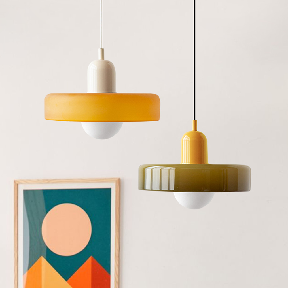 Lampă suspendată din sticlă colorată, design Bauhaus