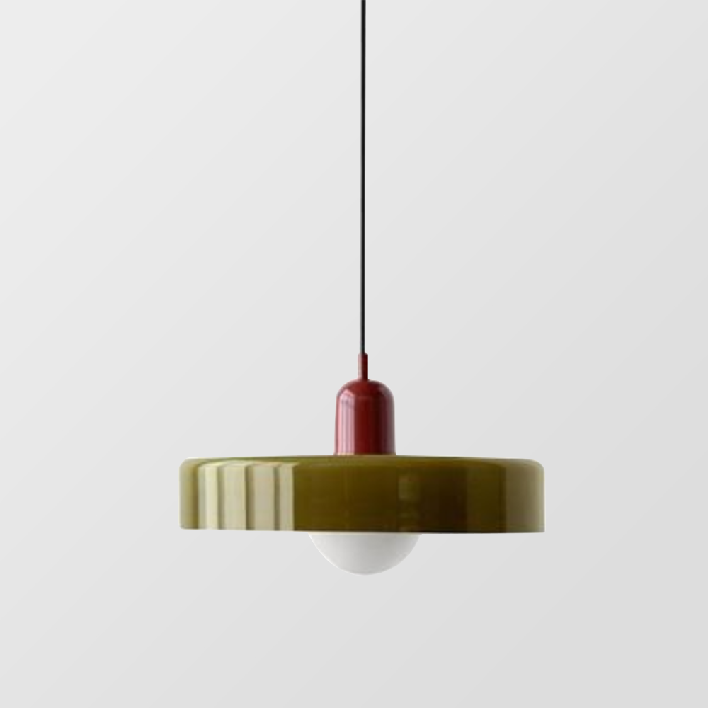 Lampă suspendată din sticlă colorată, design Bauhaus