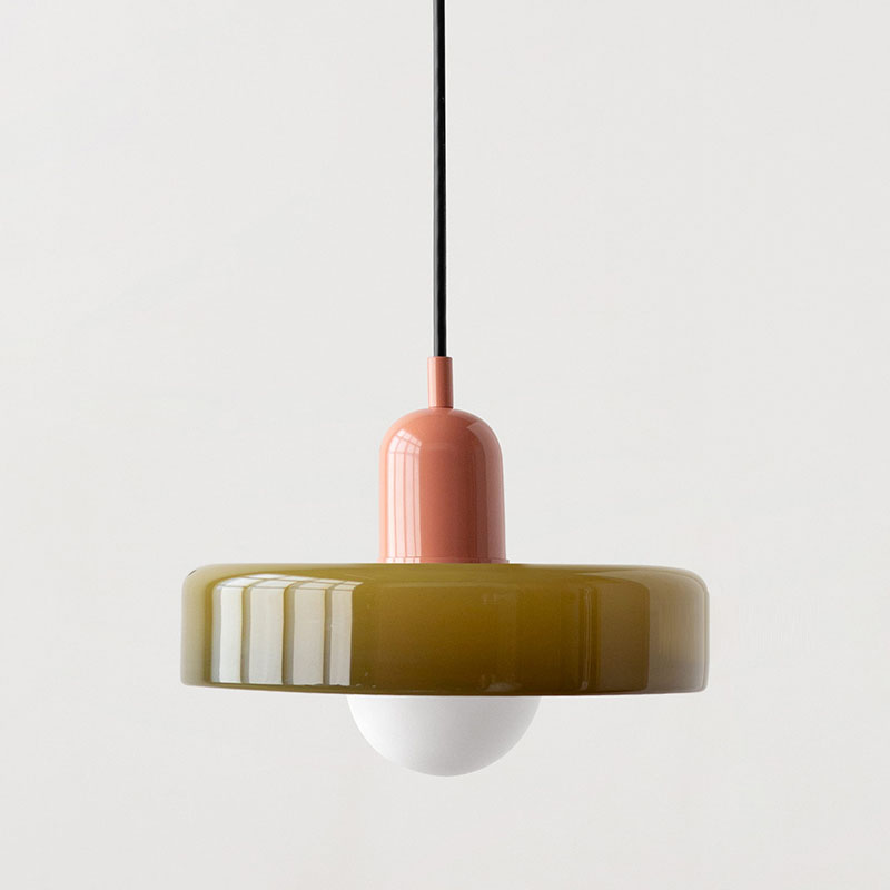 Lampă suspendată din sticlă colorată, design Bauhaus