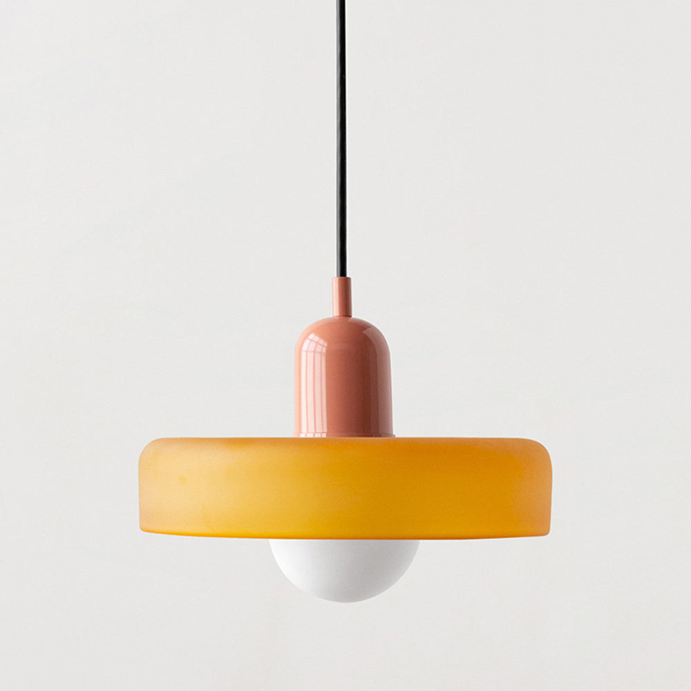 Lampă suspendată din sticlă colorată, design Bauhaus