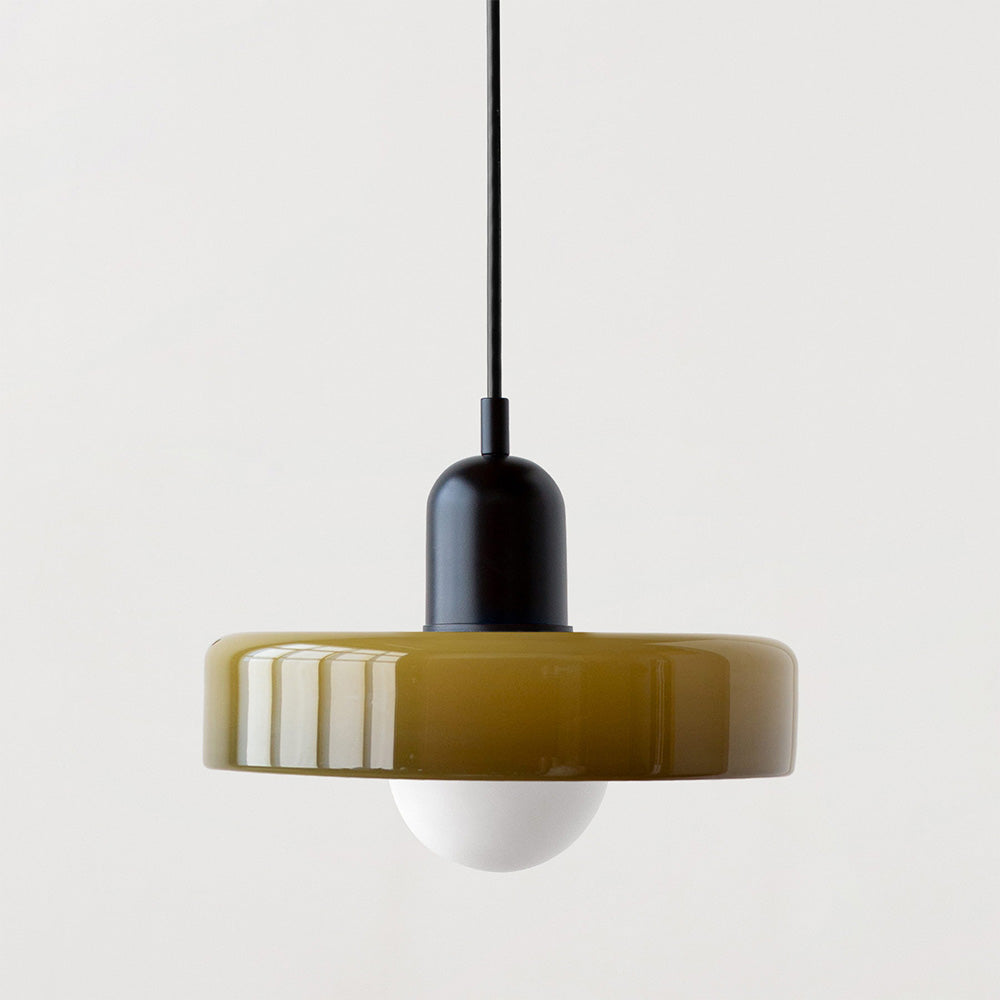 Lampă suspendată din sticlă colorată, design Bauhaus