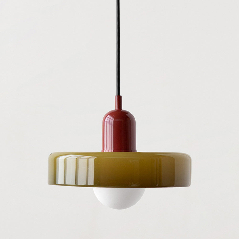 Lampă suspendată din sticlă colorată, design Bauhaus