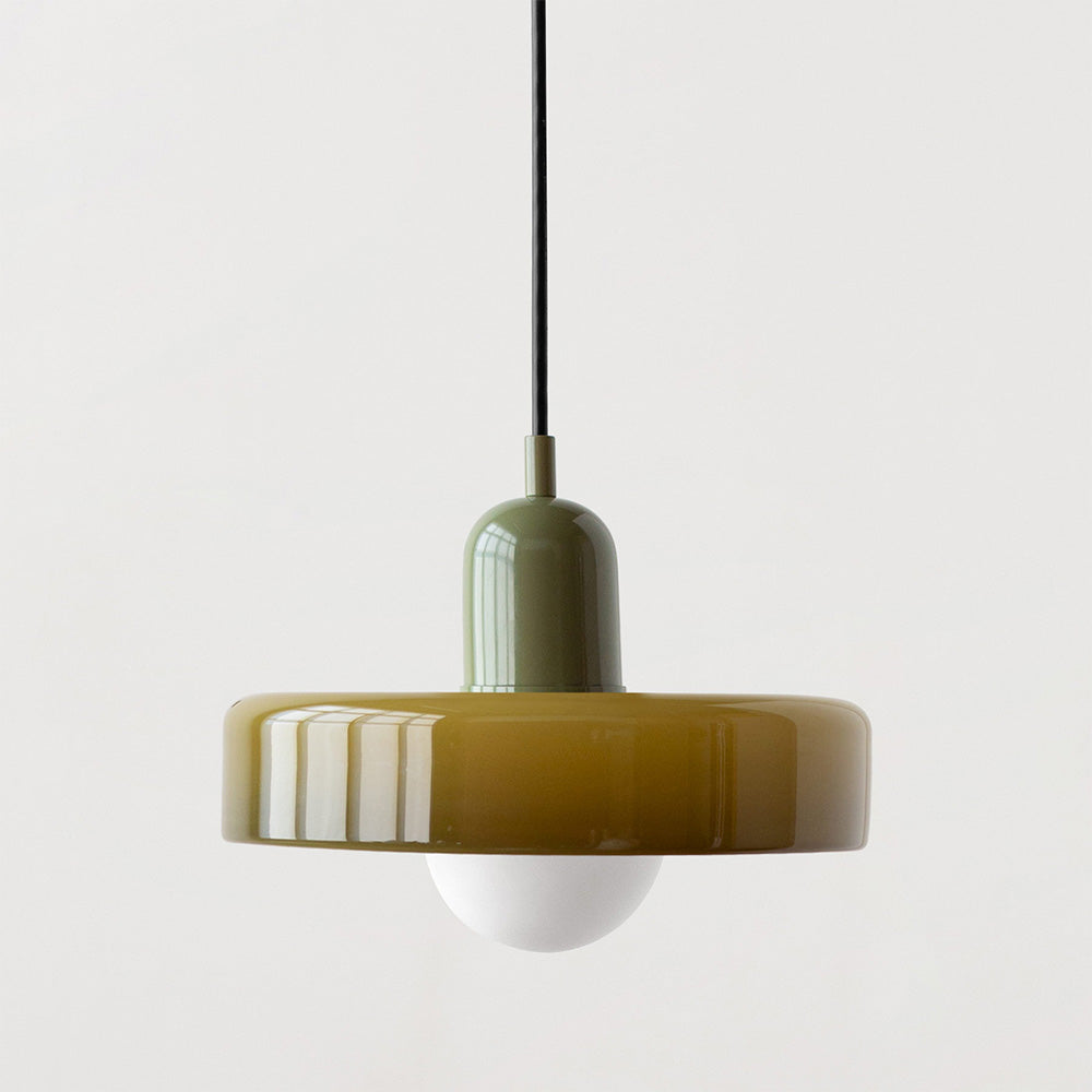 Lampă suspendată din sticlă colorată, design Bauhaus
