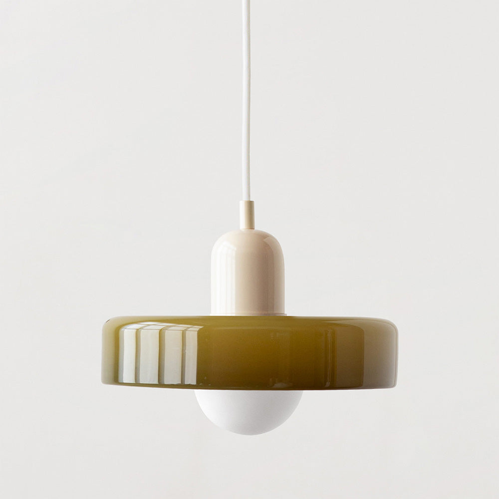 Lampă suspendată din sticlă colorată, design Bauhaus